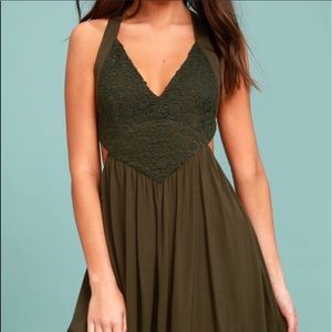 Lulu’s Green Lace Strappy Back Mini Dress